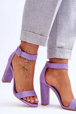Zamszowe Sandałki Na Obcasie Fioletowe Jacqueline