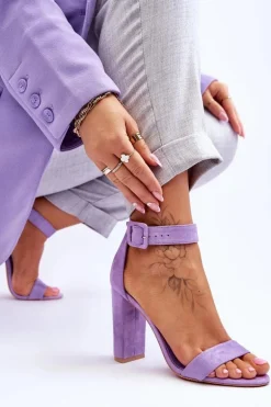 Zamszowe Sandałki Na Obcasie Fioletowe Jacqueline