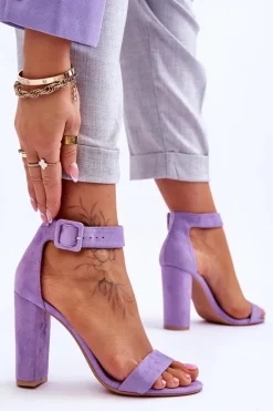 Zamszowe Sandałki Na Obcasie Fioletowe Jacqueline