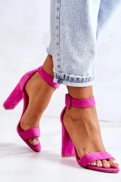 Zamszowe Sandałki Na Obcasie Fuksja Jacqueline