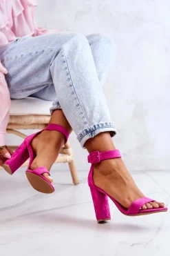 Zamszowe Sandałki Na Obcasie Fuksja Jacqueline