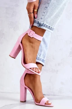 Zamszowe Sandałki Na Obcasie Różowe Jacqueline