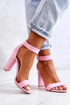 Zamszowe Sandałki Na Obcasie Różowe Jacqueline