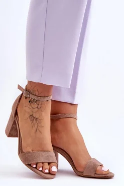 Zamszowe Sandałki Na Obcasie Ciemnobeżowe Madame