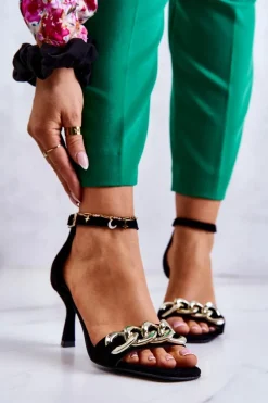 Zamszowe Sandałki Na Obcasie Laura Messi 2366 Czarne