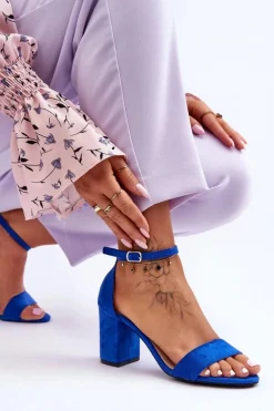 Zamszowe Sandałki Na Obcasie Niebieskie Madame