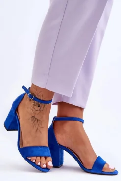 Zamszowe Sandałki Na Obcasie Niebieskie Madame