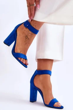 Zamszowe Sandałki Na Obcasie Ciemnoniebieskie Jacqueline