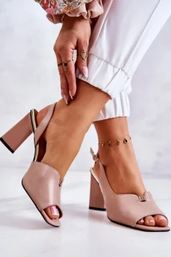 Zamszowe Sandałki Na Słupku Beżowe Fiorine