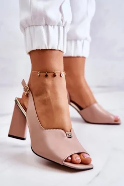 Zamszowe Sandałki Na Słupku Beżowe Fiorine