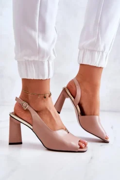 Zamszowe Sandałki Na Słupku Beżowe Fiorine