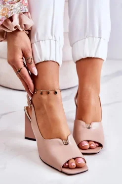 Zamszowe Sandałki Na Słupku Beżowe Fiorine