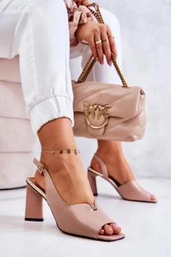 Zamszowe Sandałki Na Słupku Beżowe Fiorine