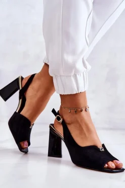 Zamszowe Sandałki Na Słupku Czarne Fiorine