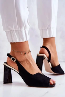 Zamszowe Sandałki Na Słupku Czarne Fiorine