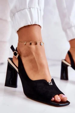 Zamszowe Sandałki Na Słupku Czarne Fiorine