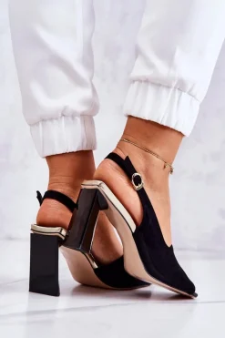 Zamszowe Sandałki Na Słupku Czarne Fiorine