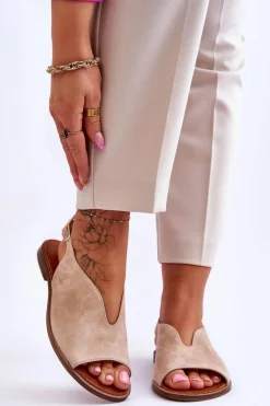 Zamszowe Sandały Damskie Lewski Shoes 3220/X Beżowe