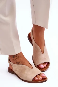 Zamszowe Sandały Damskie Lewski Shoes 3220/X Beżowe