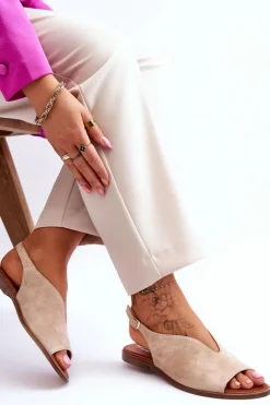 Zamszowe Sandały Damskie Lewski Shoes 3220/X Beżowe