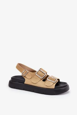 Zamszowe Sandały Damskie Z Klamrami Big Star RR274665 Beżowe