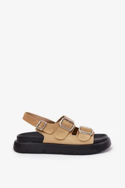 Zamszowe Sandały Damskie Z Klamrami Big Star RR274665 Beżowe