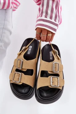 Zamszowe Sandały Damskie Z Klamrami Big Star RR274665 Beżowe