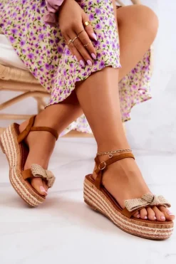 Zamszowe Sandały Espadryle Z Kokardą Camel Torrance