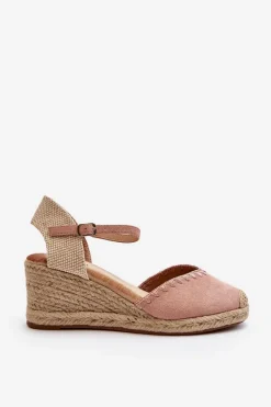 Zamszowe Sandały Espadryle Na Koturnie Z Plecionką Różowe Raylin