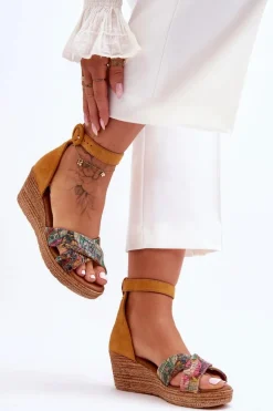 Zamszowe Sandały Na Koturnie Maciejka 04565-43 Pomarańczowe