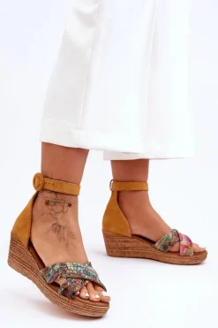 Zamszowe Sandały Na Koturnie Maciejka 04565-43 Pomarańczowe