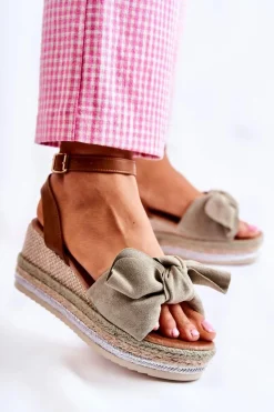 Zamszowe Sandały Na Koturnie Zielone Natina