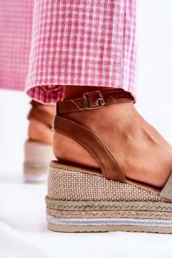 Zamszowe Sandały Na Koturnie Zielone Natina