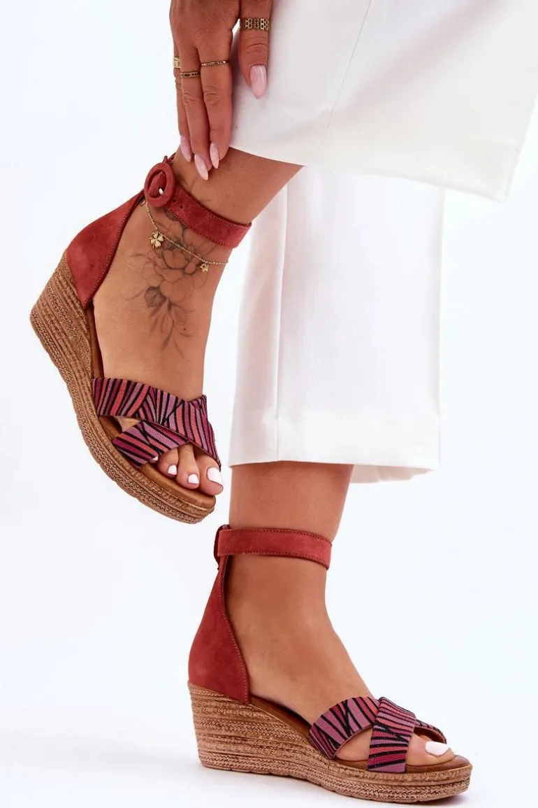 Zamszowe Sandały Na Koturnie Maciejka 04565-44 Czerwone