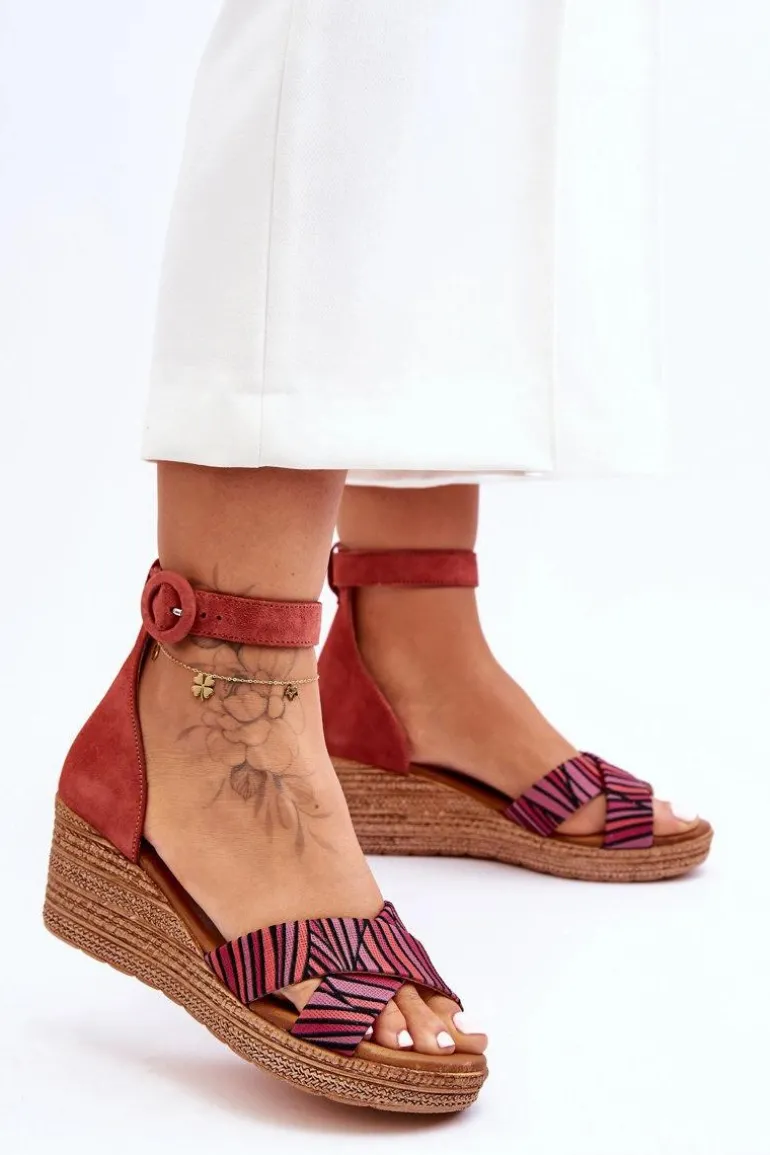 Zamszowe Sandały Na Koturnie Maciejka 04565-44 Czerwone