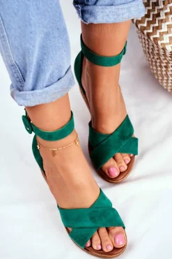 Zamszowe Sandały Na Koturnie Maciejka 04565-09 Zielone