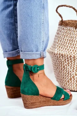 Zamszowe Sandały Na Koturnie Maciejka 04565-09 Zielone