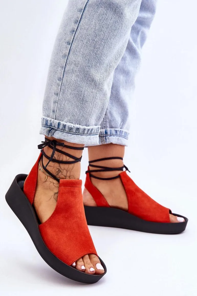 Zamszowe Sandały Na Koturnie Zazoo 2743 Pomarańczowe