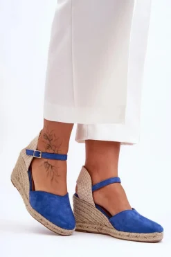 Zamszowe Sandały Na Koturnie Niebieskie Selfoss