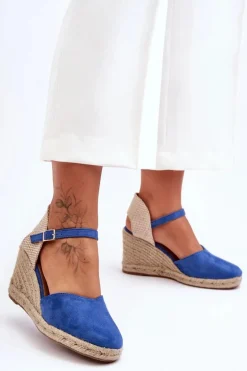Zamszowe Sandały Na Koturnie Niebieskie Selfoss