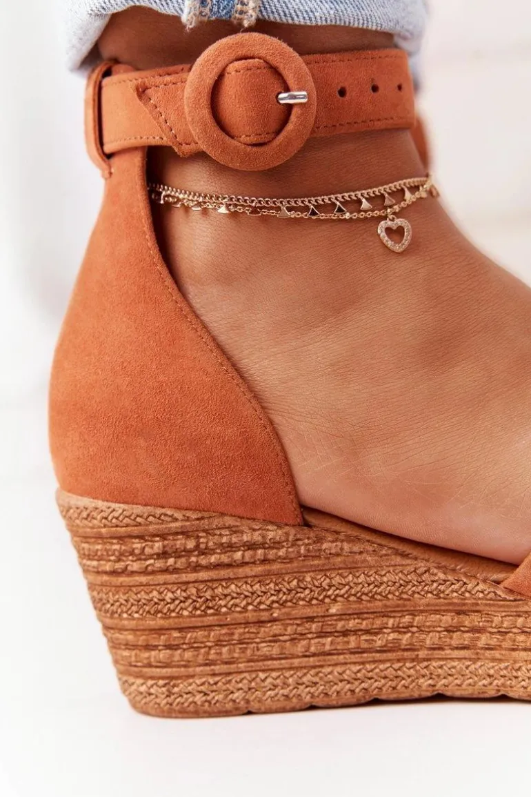 Zamszowe Sandały Na Koturnie Maciejka 04565-29 Rude