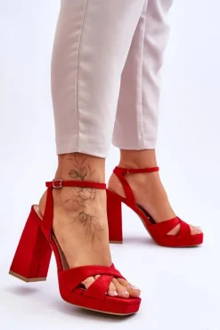 Zamszowe Sandały Na Kwadratowym Obcasie Czerwone Powerful