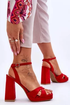 Zamszowe Sandały Na Kwadratowym Obcasie Czerwone Powerful