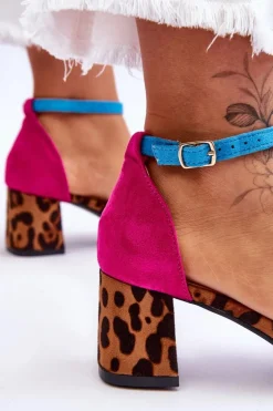 Zamszowe Sandały Na Niskim Obcasie W Cętki Wielobarwne Quincy