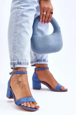 Zamszowe Sandały Na Niskim Obcasie Niebieskie Quincy