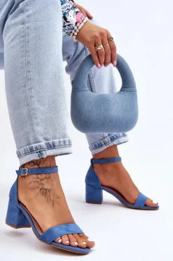 Zamszowe Sandały Na Niskim Obcasie Niebieskie Quincy