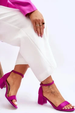 Zamszowe Sandały Na Niskim Obcasie Fioletowe Quincy