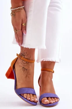 Zamszowe Sandały Na Niskim Obcasie Fioletowo-Żółte Quincy