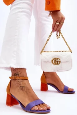 Zamszowe Sandały Na Niskim Obcasie Fioletowo-Żółte Quincy