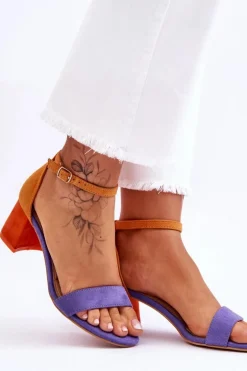 Zamszowe Sandały Na Niskim Obcasie Fioletowo-Żółte Quincy